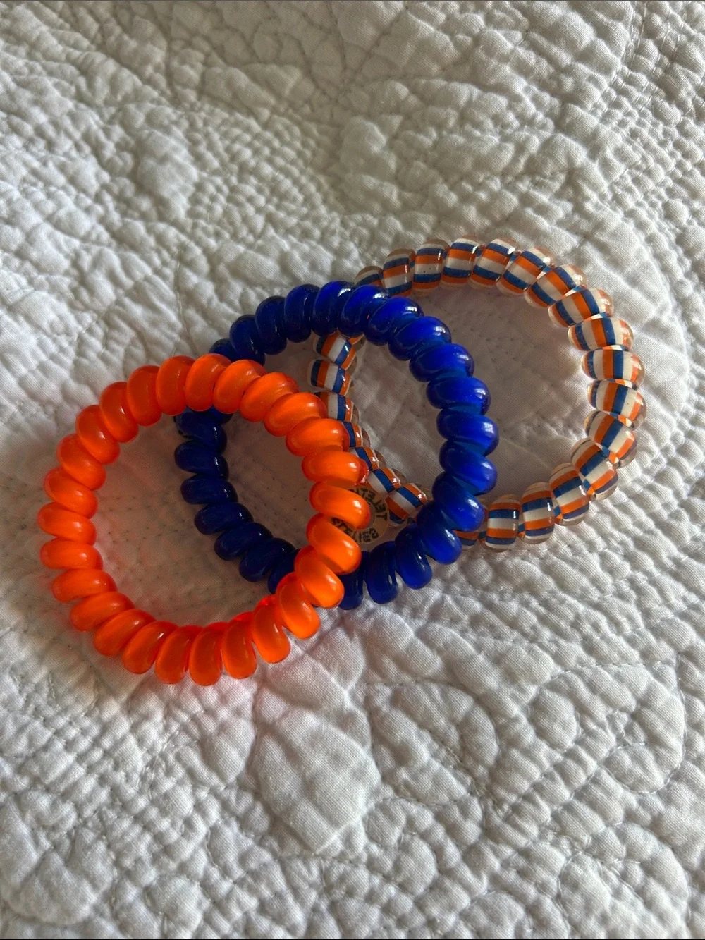 Teleties Spiral Hair Ties or Bracelet - Orange & Blue Set